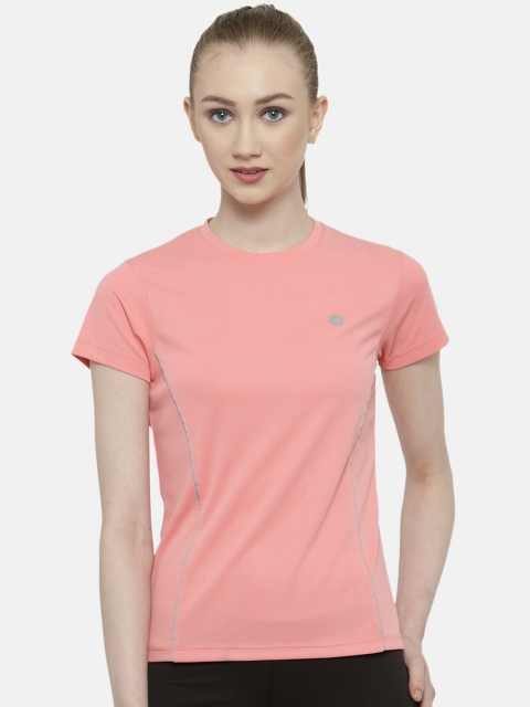 

BUKKUM Women Peach-Coloured Solid Round Neck T-shirt