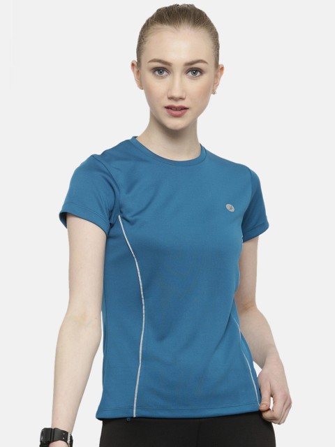 

BUKKUM Women Teal Blue Solid Round Neck T-shirt