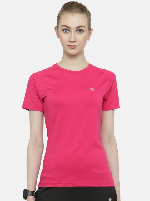 

BUKKUM Women Pink Solid Round Neck T-shirt