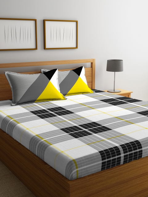 

Portico New York Black & White Geometric 144 TC Cotton 1 King Bedsheet with 2 Pillow Covers