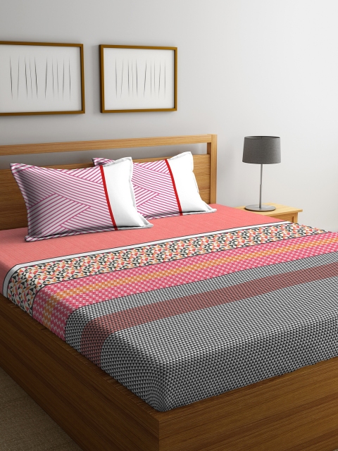 

Portico New York Multicoloured Geometric 144 TC Cotton 1 King Bedsheet with 2 Pillow Covers, Multi