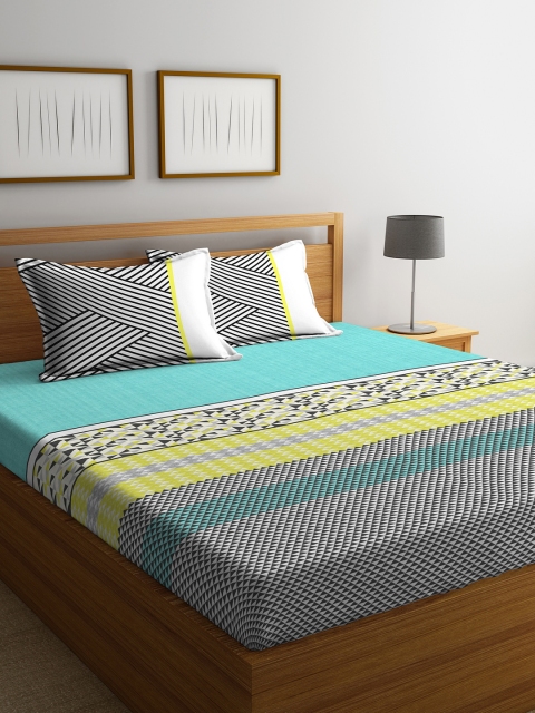 

Portico New York Multicoloured Geometric 144 TC Cotton 1 King Bedsheet with 2 Pillow Covers, Multi