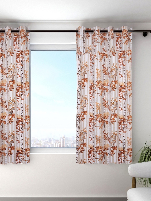 

HOUZZCODE White & Orange Set of Single Curtain