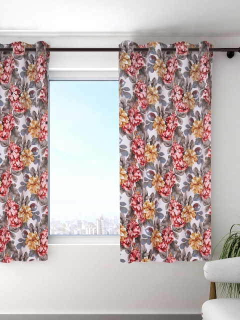 

HOUZZCODE Grey & Red Set of Single Curtain, Multi