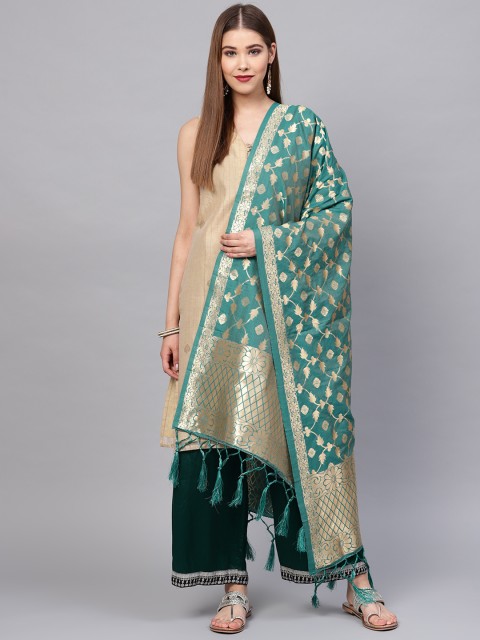 

SUTRAM Green & Golden Zari Dupatta