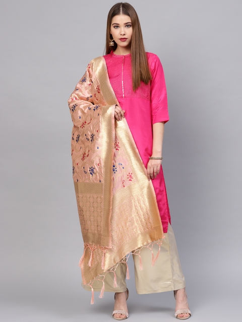 

SUTRAM Peach-Coloured Woven Design Dupatta