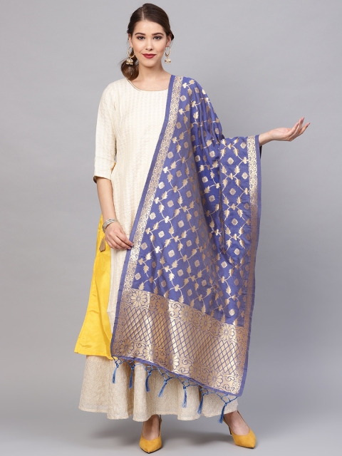 

SUTRAM Blue & Golden Zari Woven Design Dupatta