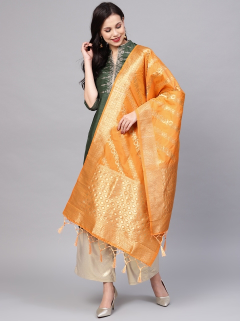 

SUTRAM Orange & Golden Zari Woven Design Dupatta