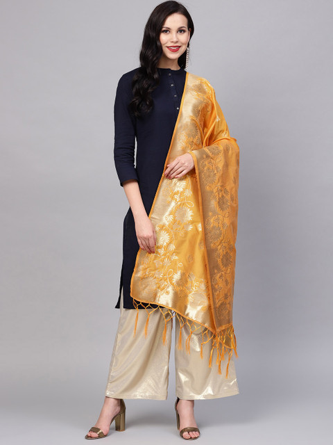 

SUTRAM Mustard Yellow & Golden Zari Work Dupatta