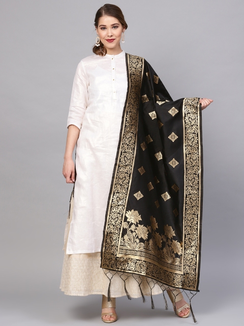 

SUTRAM Black & Golden Zari Work Dupatta