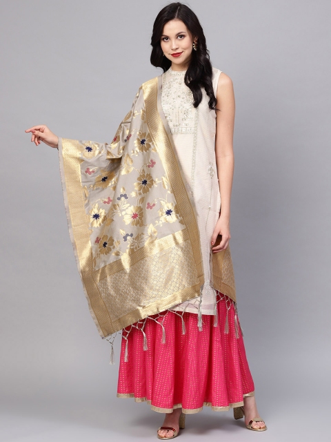 

SUTRAM Grey & Golden Woven Design Dupatta