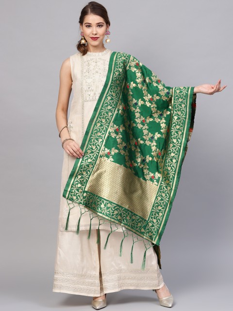 

SUTRAM Green & Golden Woven Design Dupatta