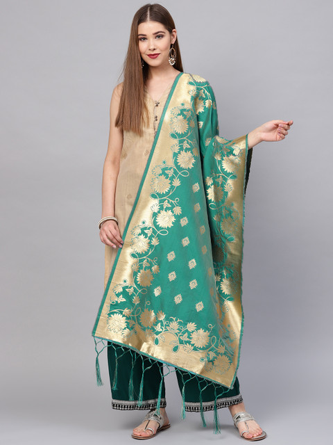 

SUTRAM Green & Golden Woven Design Dupatta