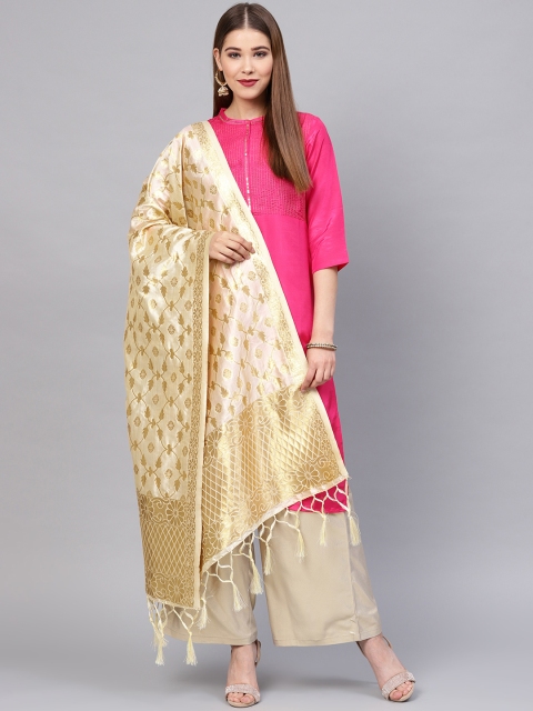 

SUTRAM Cream-Coloured & Golden Woven Design Dupatta