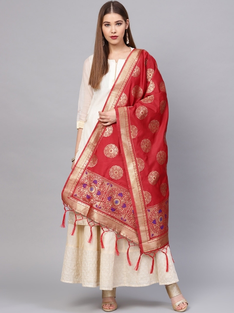

SUTRAM Red & Golden Woven Design Dupatta