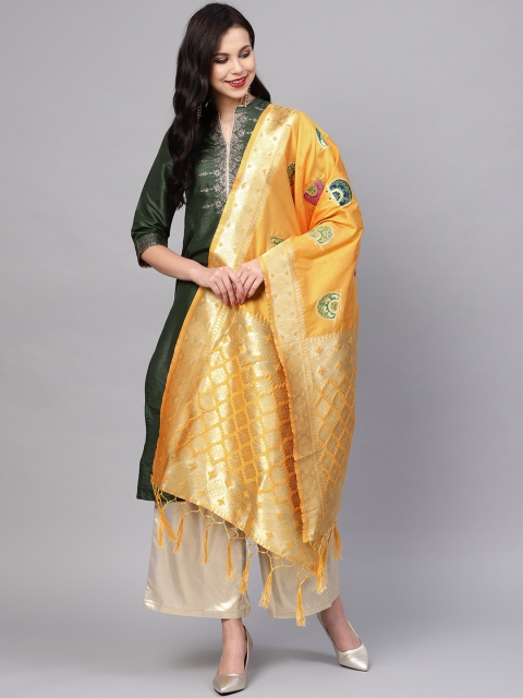 

SUTRAM Mustard Yellow & Golden Zari Work Dupatta