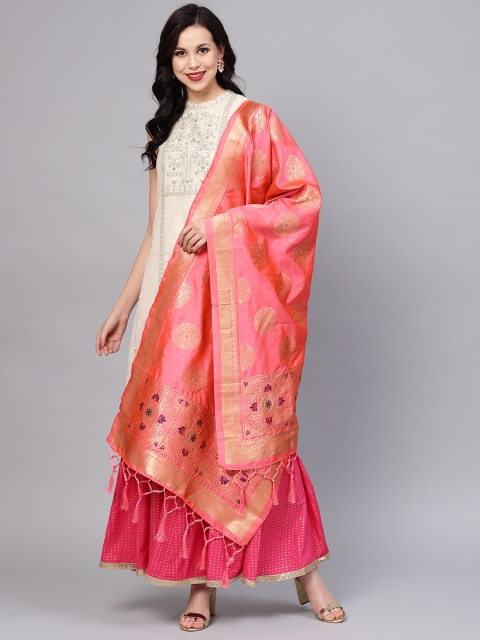 

SUTRAM Pink & Golden Woven Design Dupatta