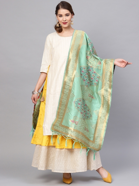 

SUTRAM Green & Golden Woven Design Dupatta