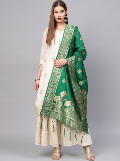

SUTRAM Green & Golden Woven Design Dupatta