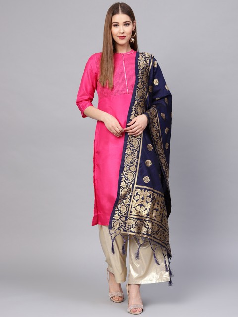 

SUTRAM Navy Blue & Golden Zari Woven Design Dupatta