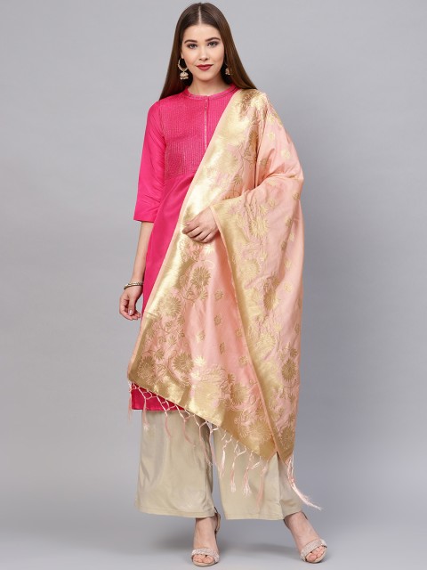 

SUTRAM Peach-Coloured & Golden Woven Design Dupatta