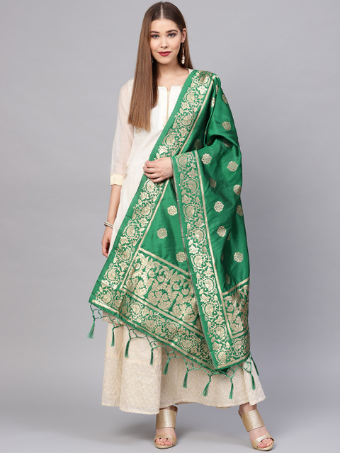 

SUTRAM Green & Golden Woven Design Dupatta