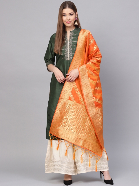 

SUTRAM Orange & Golden Woven Design Dupatta