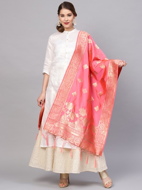 

SUTRAM Pink & Golden Zari Work Dupatta