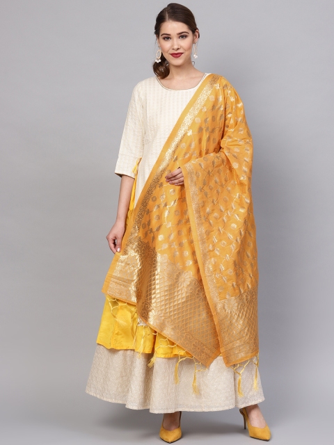 

SUTRAM Mustard Yellow & Golden Zari Work Dupatta