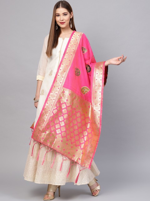 

SUTRAM Pink & Golden Woven Design Dupatta