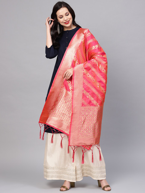 

SUTRAM Pink & Golden Woven Design Dupatta
