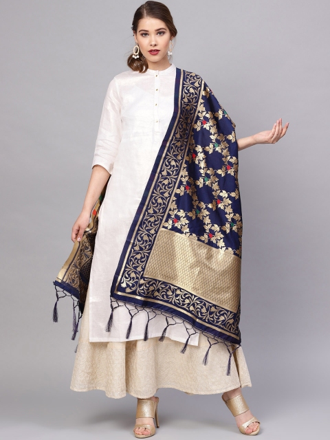 

SUTRAM Navy Blue & Golden Zari Work Dupatta
