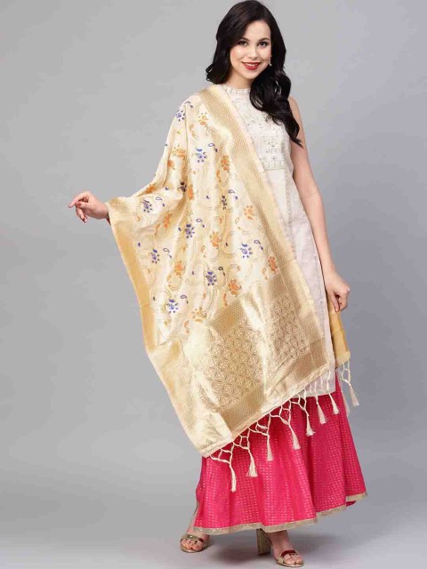 

SUTRAM Cream-Coloured & Golden Woven Design Dupatta