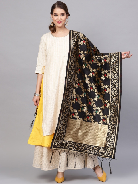 

SUTRAM Black & Golden Zari Woven Design Dupatta