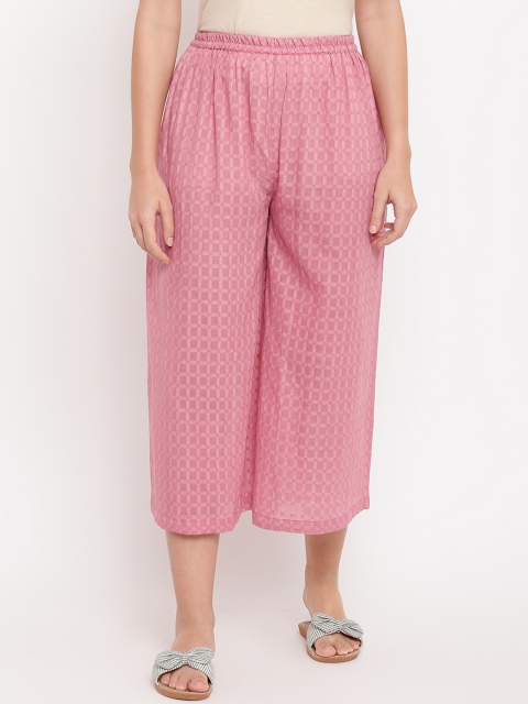 

trueBrowns Women Pink Checked Wide Leg Cropped Palazzos
