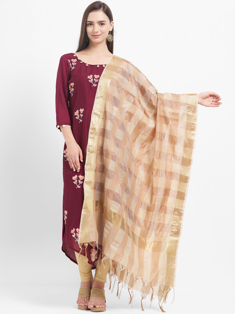 

Viva N Diva Cream-Coloured Checked Dupatta