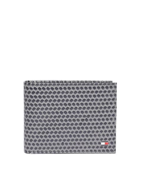 

Tommy Hilfiger Men Grey & Navy Blue Textured Leather Two Fold Wallet