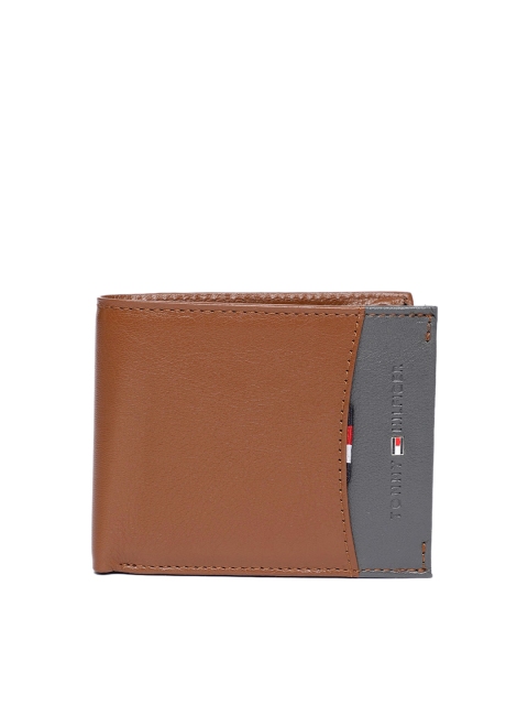 

Tommy Hilfiger Men Tan Brown & Grey Colorblocked Leather Two Fold Wallet