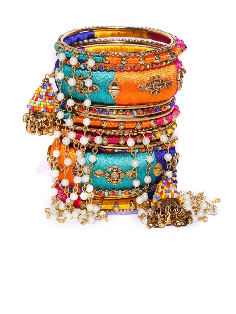 

damani Set of 22 Multicoloured Gold-Plated Stone-Studded Polki Bangles, Multi