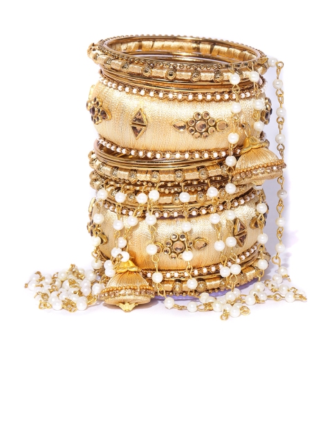 

damani Set of 22 Beige & Off-White Gold-Plated Stone-Studded Polki Bangles