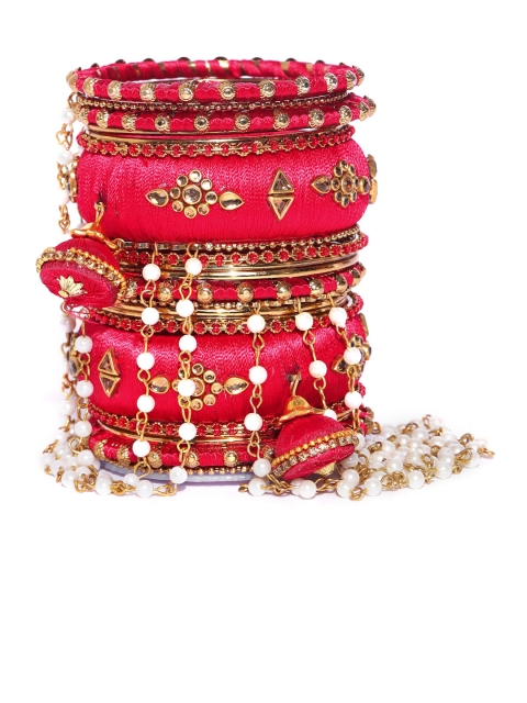 

damani Set of 22 Red & Off-White Gold-Plated Stone-Studded Polki Bangles