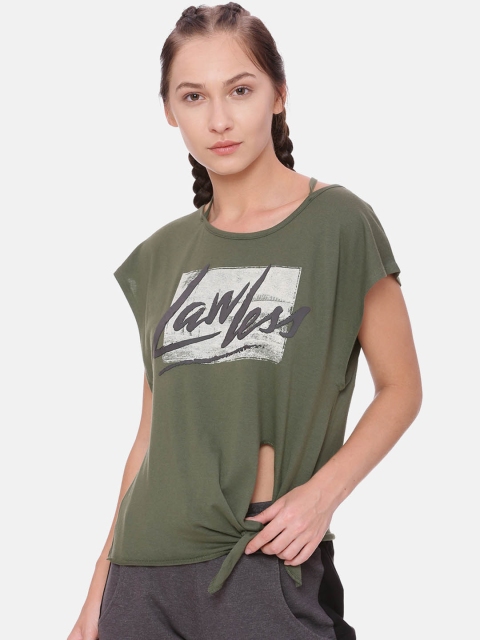 

Soul Space Women Olive Green Printed Round Neck T-shirt