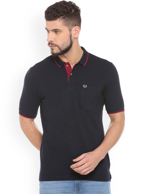 

Van Heusen Sport Men Navy Blue Solid Polo Collar T-shirt