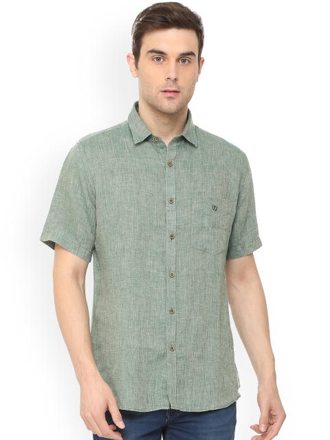 

Van Heusen Sport Men Olive Green Slim Fit Solid Linen Casual Shirt