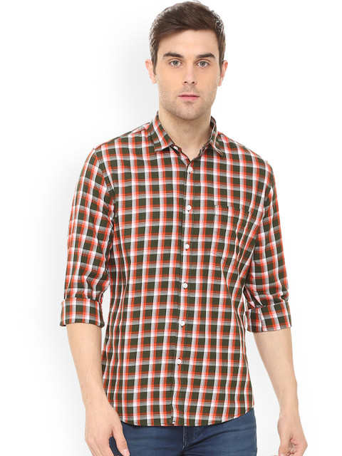 

Van Heusen Sport Men Olive Green & Orange Slim Fit Checked Casual Shirt