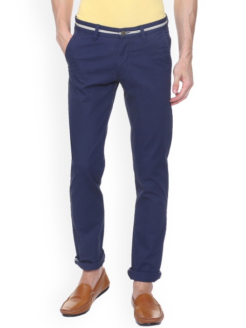 

Van Heusen Sport Men Navy Blue Slim Fit Self Design Regular Trousers