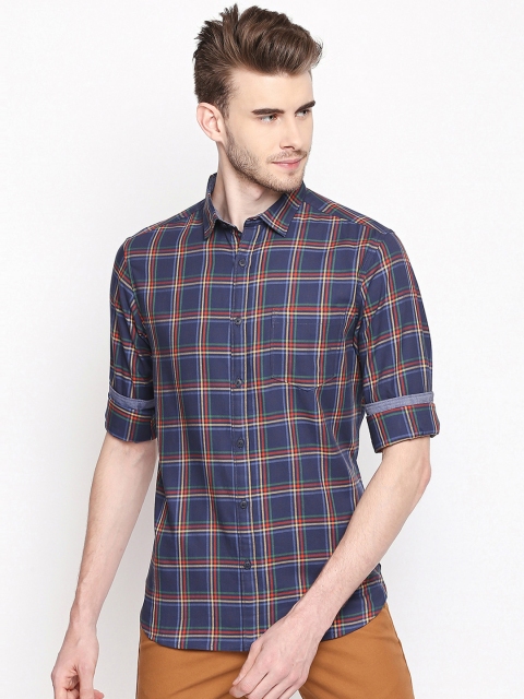 

BYFORD by Pantaloons Men Navy Blue & Red Slim Fit Checked Casual Shirt
