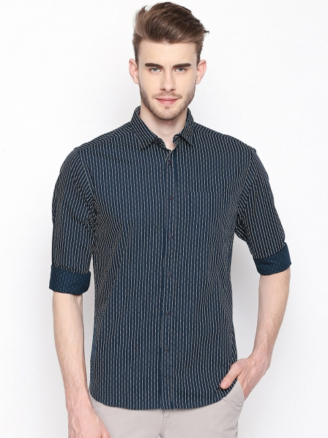 

BYFORD by Pantaloons Men Blue Slim Fit Striped Casual Shirt