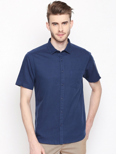 

BYFORD by Pantaloons Men Navy Blue Regular Fit Solid Casual Shirt