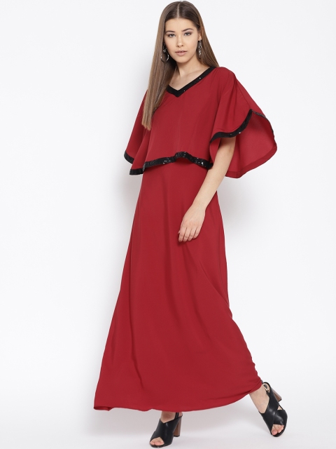 

Cottinfab Women Maroon Solid Layered Maxi Dress
